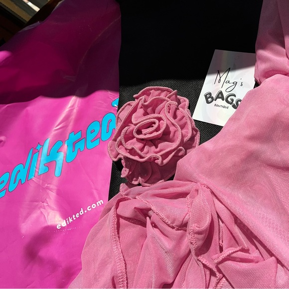 Edikted: Sheer Mesh Flower Pin Pink Strapless See-Through Suri Maxi Dress ๐ - Picture 4 of 16